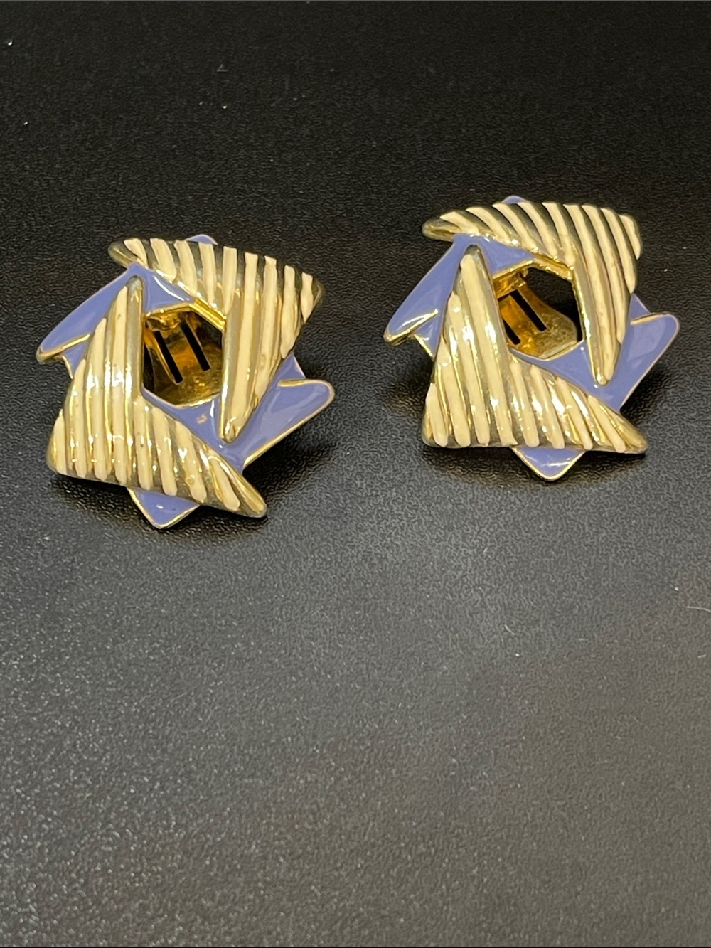 Gold Tone and Lavender Abstract Clip-On Earrings